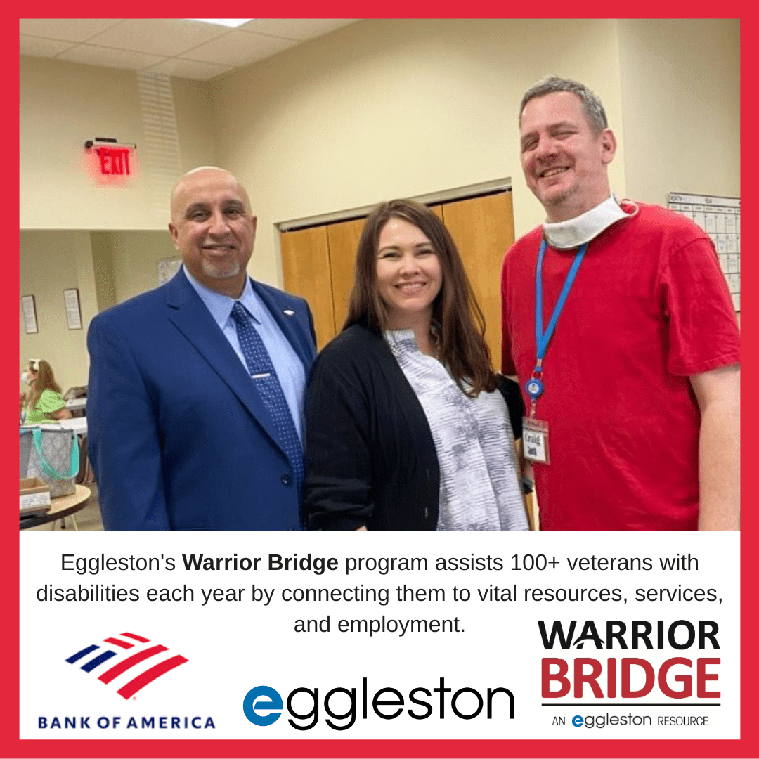 Bank of America logo and Warrior Bridge logo with photo of employees of both organizations.